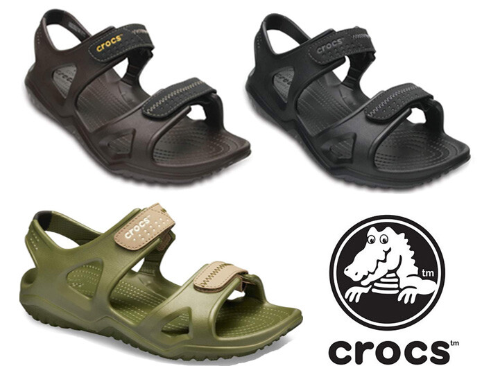 crocs men's swiftwater leather slide open toe sandals